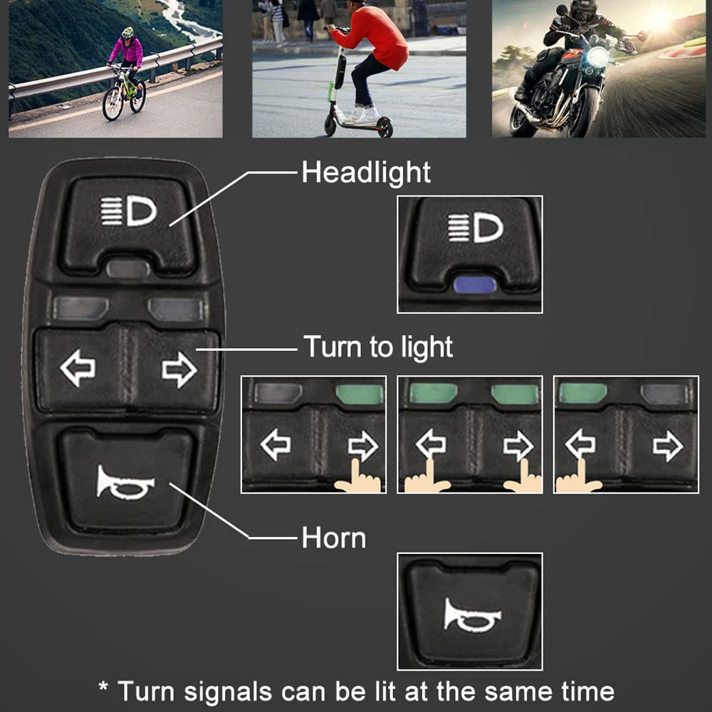 Juego de Faros y Luces traseras para Bicicleta eléctrica,Faro Delantero y Intermitente Trasero para Bicicleta eléctrica,Faros LED para Bicicleta eléctrica con función bocina