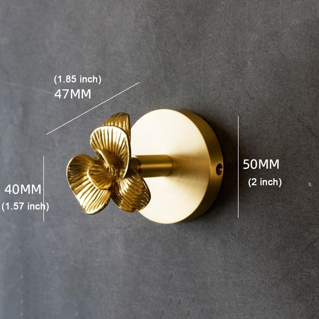 Wall Mounted Curtain Hooks,Brass Curtain Hooks,Set of 2 Decorative Hooks for Wall, Flower Brass Hook, Vintage Wall Hooks Coat Hooks for Hanging Coats