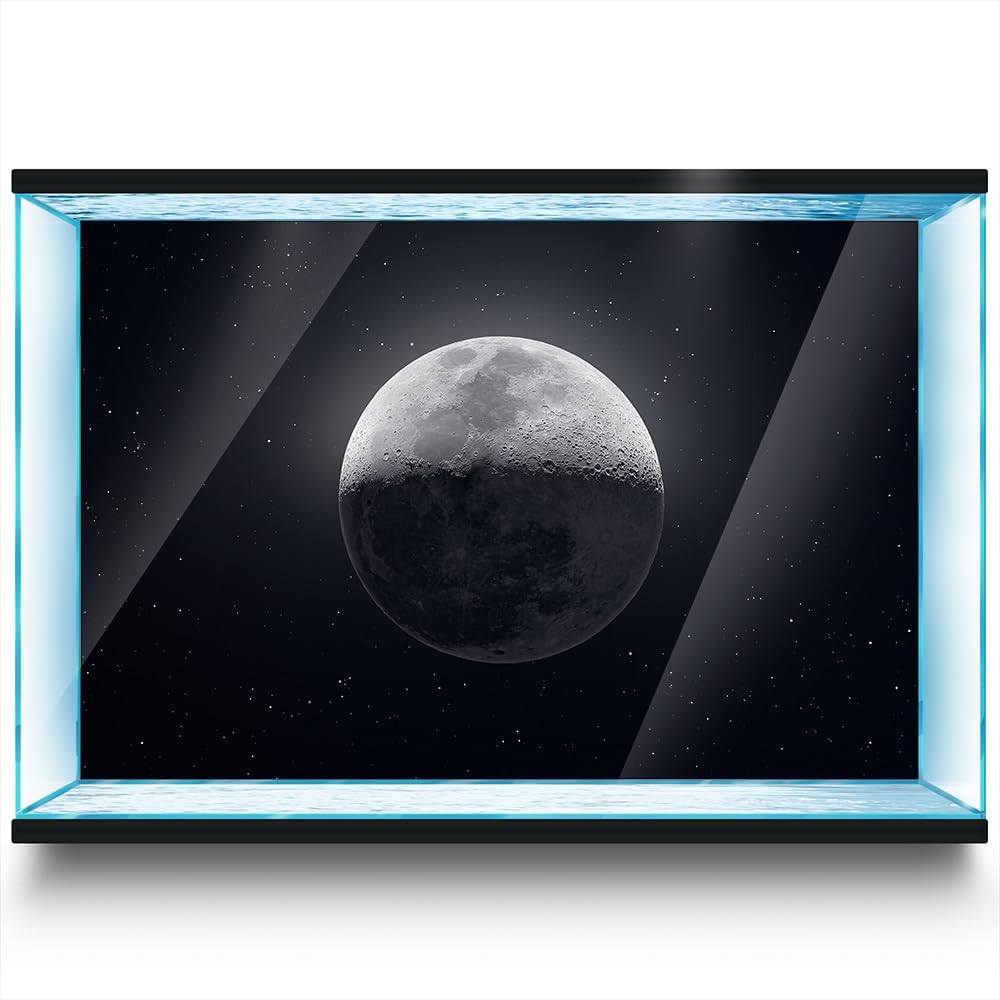 Aquarium Background Stickers - Moon, Space, Gray, Shadow Self-Adhesive Fish Tank Reptile Terrarium Decor Poster (75 x 50 cm / (29.5 x 19.6 inches))