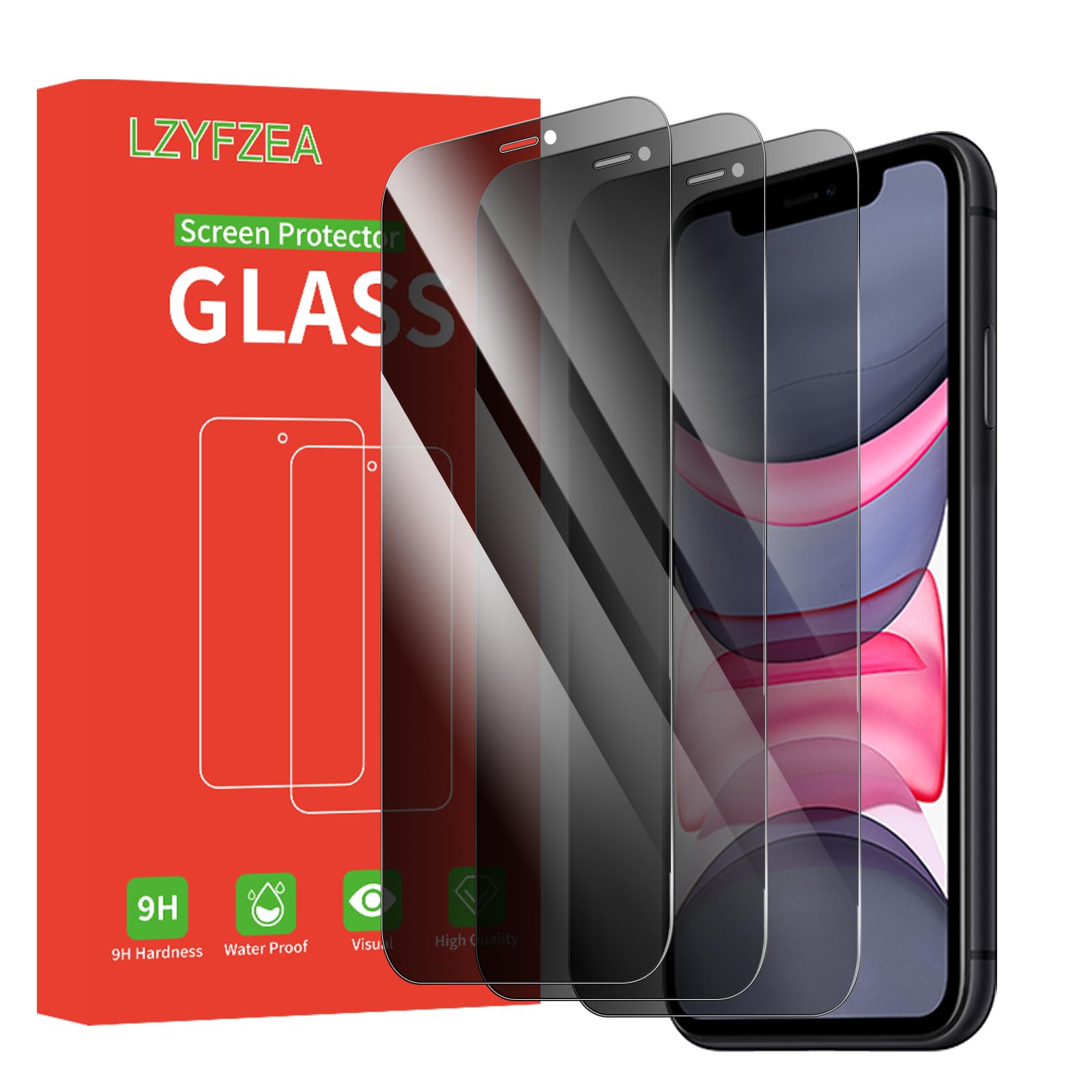 3 unidades, protector de pantalla de privacidad para iPhone 11/XR, cristal blindado de privacidad, antispasado, dureza 9H, sin burbujas, protector de pantalla de vidrio templado, antiarañazos