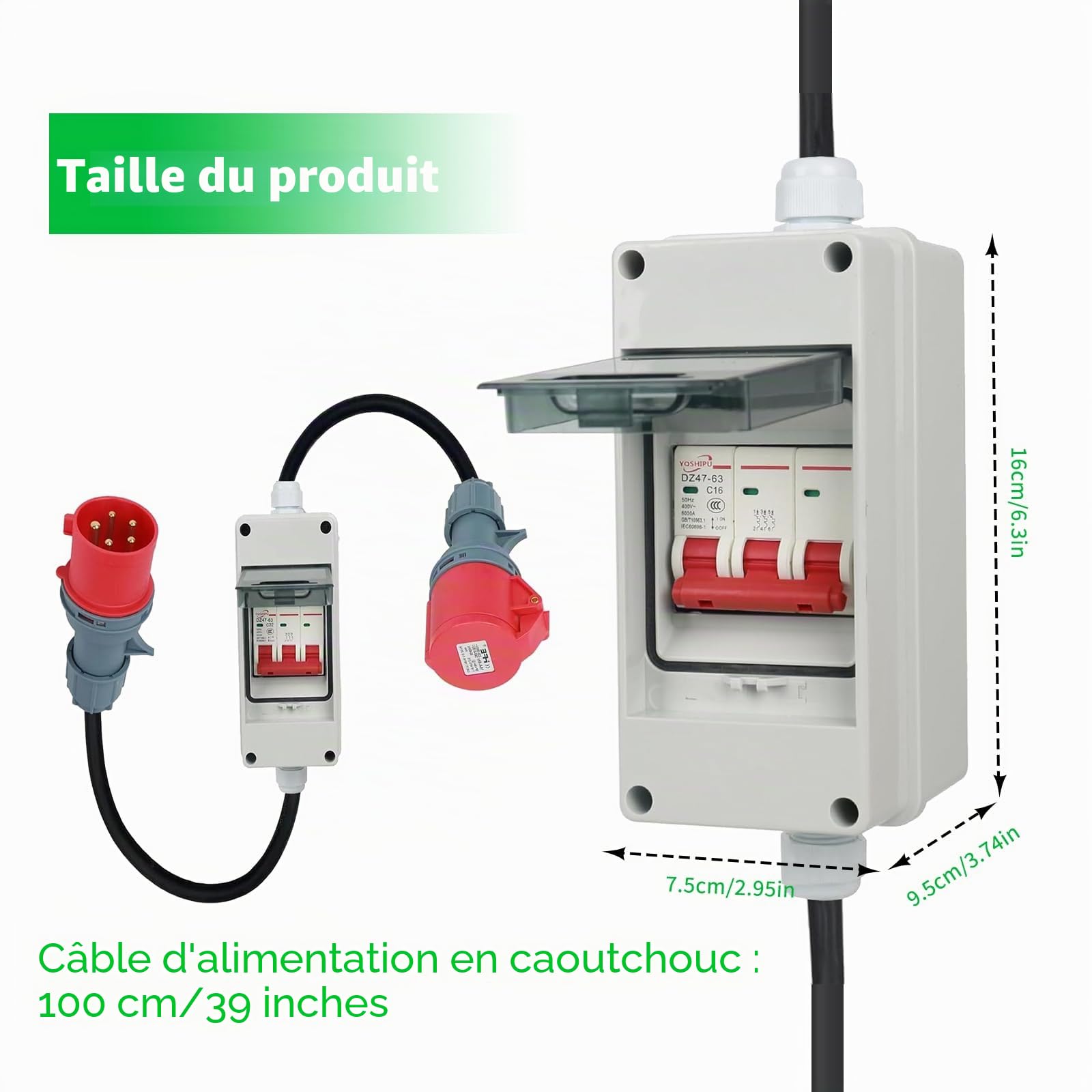 Cordon Adaptateur 32A,Adaptateur CEE 32A vers 16A Apporter Câble d'alimentation Caoutchouc,CEE Câble de Rallonge (1M) Rallonge Exterieure étanche Prise, Adaptateur pour Caravane,Camping Car