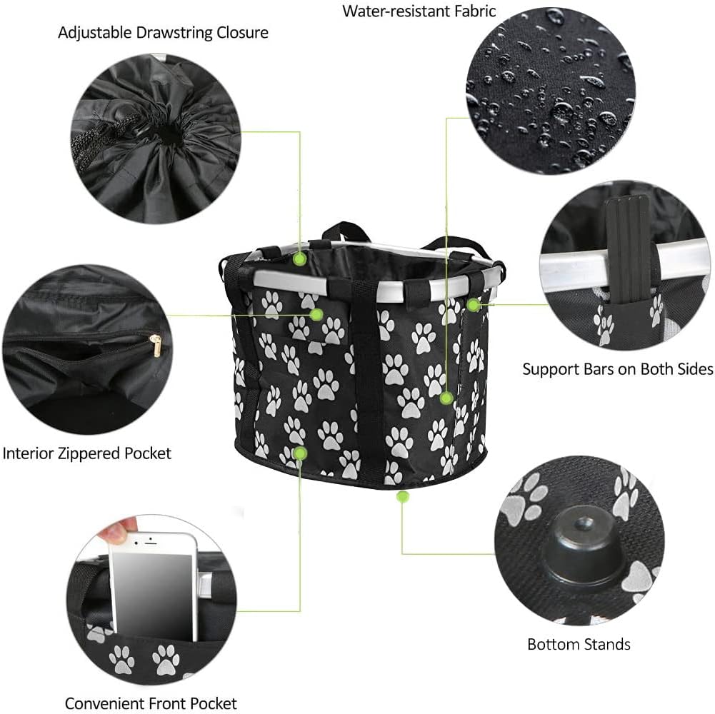 Detachable Bike Basket, Dog Cat Bicycle Handlebar Front Bag Pet Carrier with 5 FT Dog Leash for Cycling, Shopping, Picnic, and Outdoor