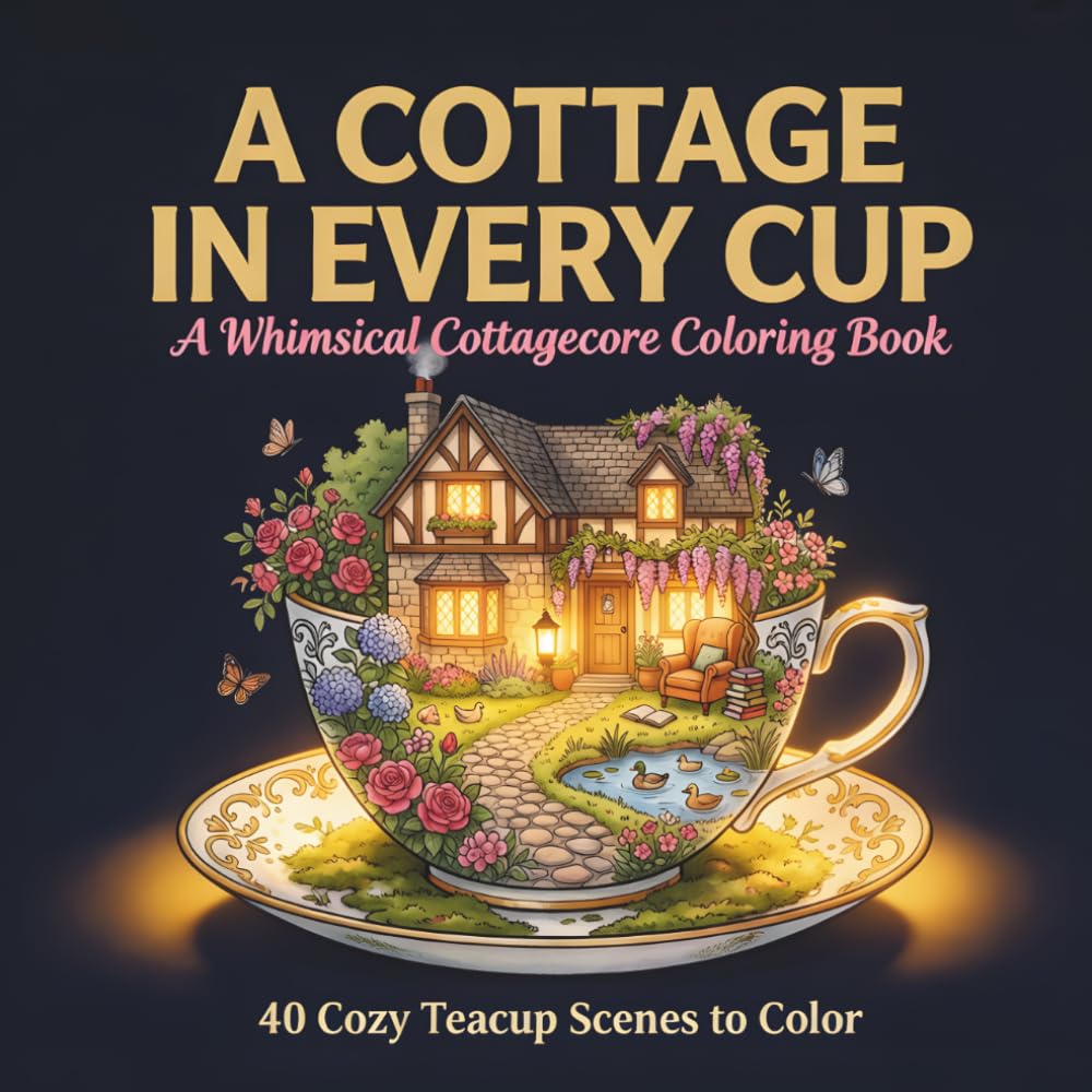 A Cottage in Every Cup: A Whimsical Cottagecore Coloring Book with 40 Teacup Scenes to Color Featuring Tiny Houses Gardens and Hidden Worlds for Adults