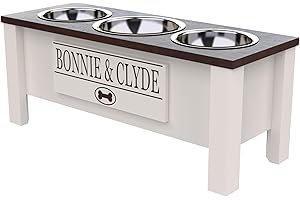 The Personalized Elevated Triples Dog Feeding Station with Food Storage