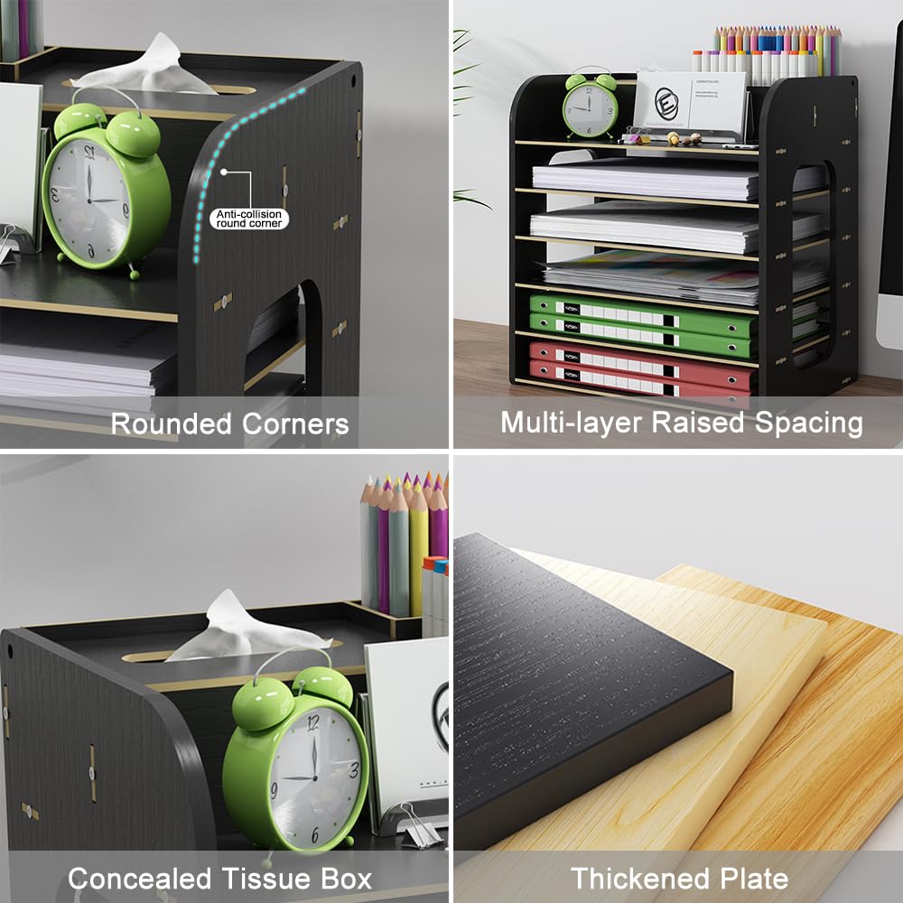 Organiseur De Bureau En Bois Cerisier - Bac à Courrier A4 4 Niveaux Pour Rangement Documents