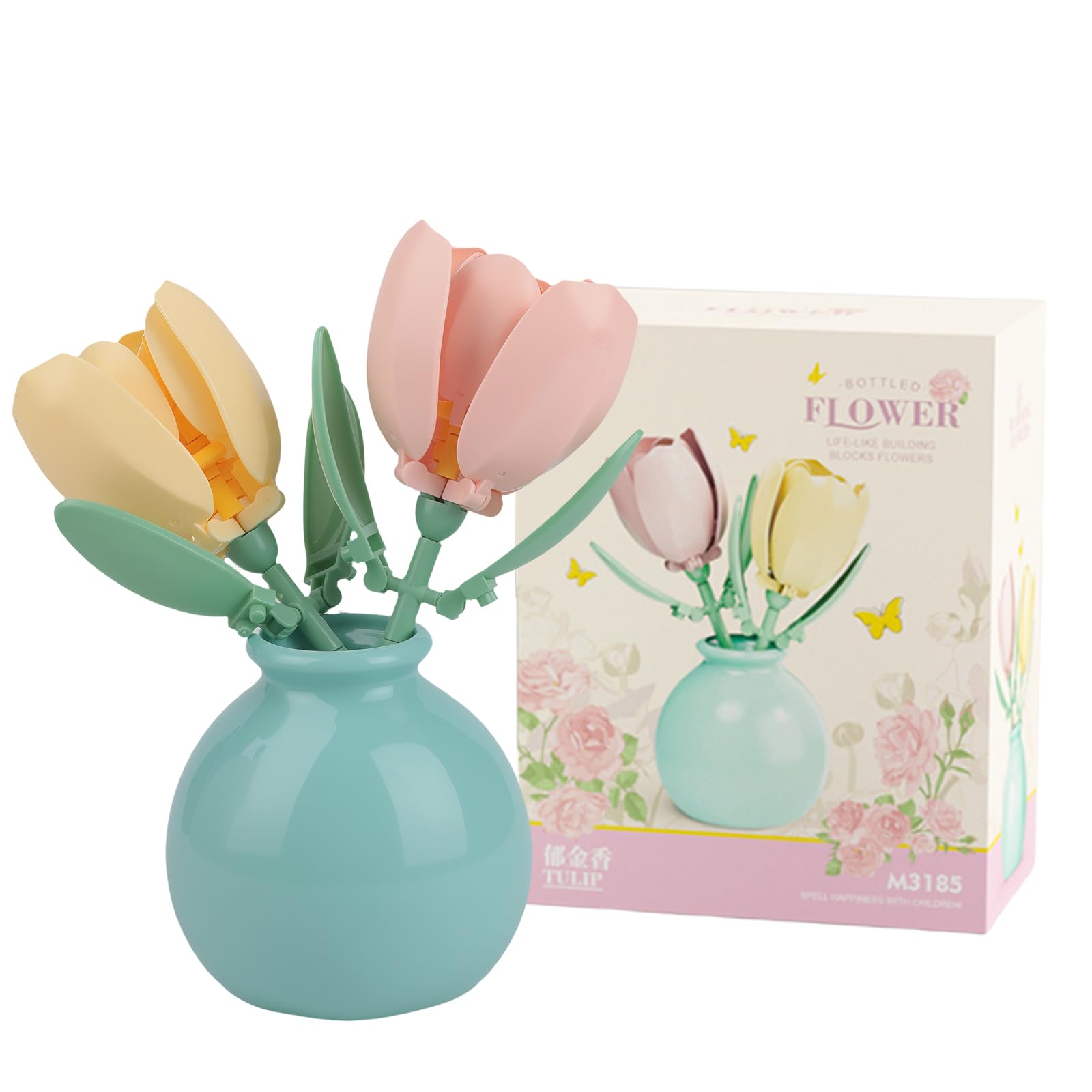 runpeak Klemmbausteine Blumen - Blumen Bausteine Set, Kreative Heimdekoration, Botanisches Bausteinspielzeug für Valentinstag, Hochzeit oder Muttertag (Tulpe)