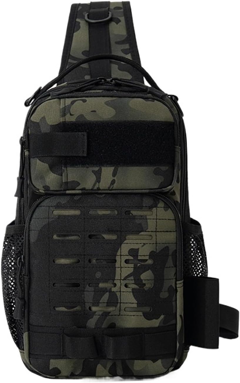Camping Chest Bag Tactical Backpack for Men Sports Shoulder Outdoor Hiking Climbing Fishing Hunting Travel(D2-Khaki)