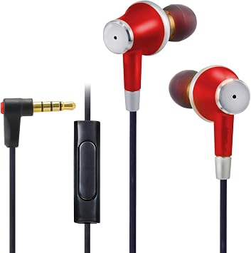 Wired in-Ear Headphones with in-Line Microphone, Noise Isolating Earphone, Lightweight, Powerful Bass Stereo Sound, ErgoFit Design Earbuds, 3.5mm Jack for iOS Android Cellphones MP4, Red