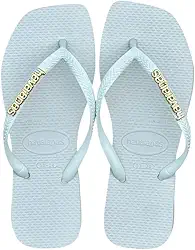 Chinelo Havaianas Slim Square Quadradinha Personalizado Com Logo de Metal Branco Pin Dourado Tamanho 37-38