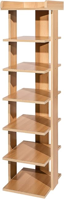 Holdfiturn 7 Tier Shoe Rack Organiser 104 x 25x 27cm Shoe Rack Storage Cabinet Freestanding Shoe Rack for Entrance Hallway Corridor Living Room Home (Walnut Color)