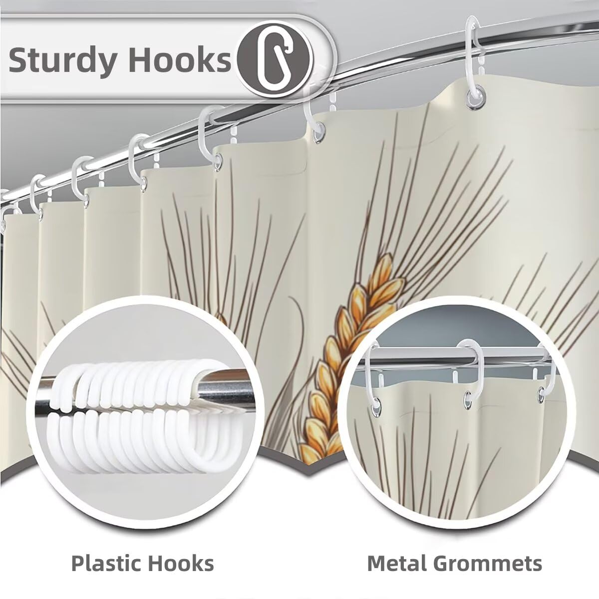 Duschvorhang 240x200 cm, Duschvorhang Beige Muster, Anlage Shower Curtains mit 12 Plastik Duschrollo Haken, Duschvorhänge mit Gewicht Waschbar Wasserdicht Stoff Polyester für Badewanne Deko, -5099