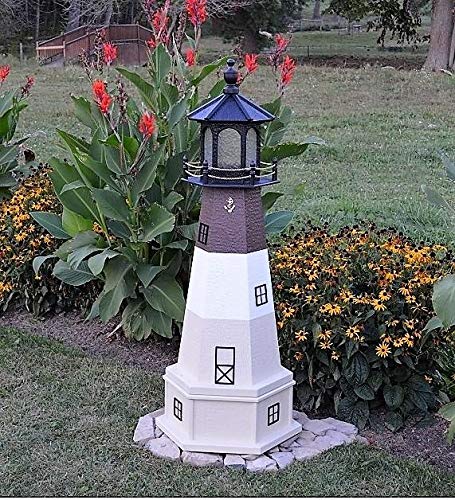 Backyard Crafts Amish-Made Oak Island, NC Replica Lighthouse with Base and Solar-Powered LED Lighting, 44