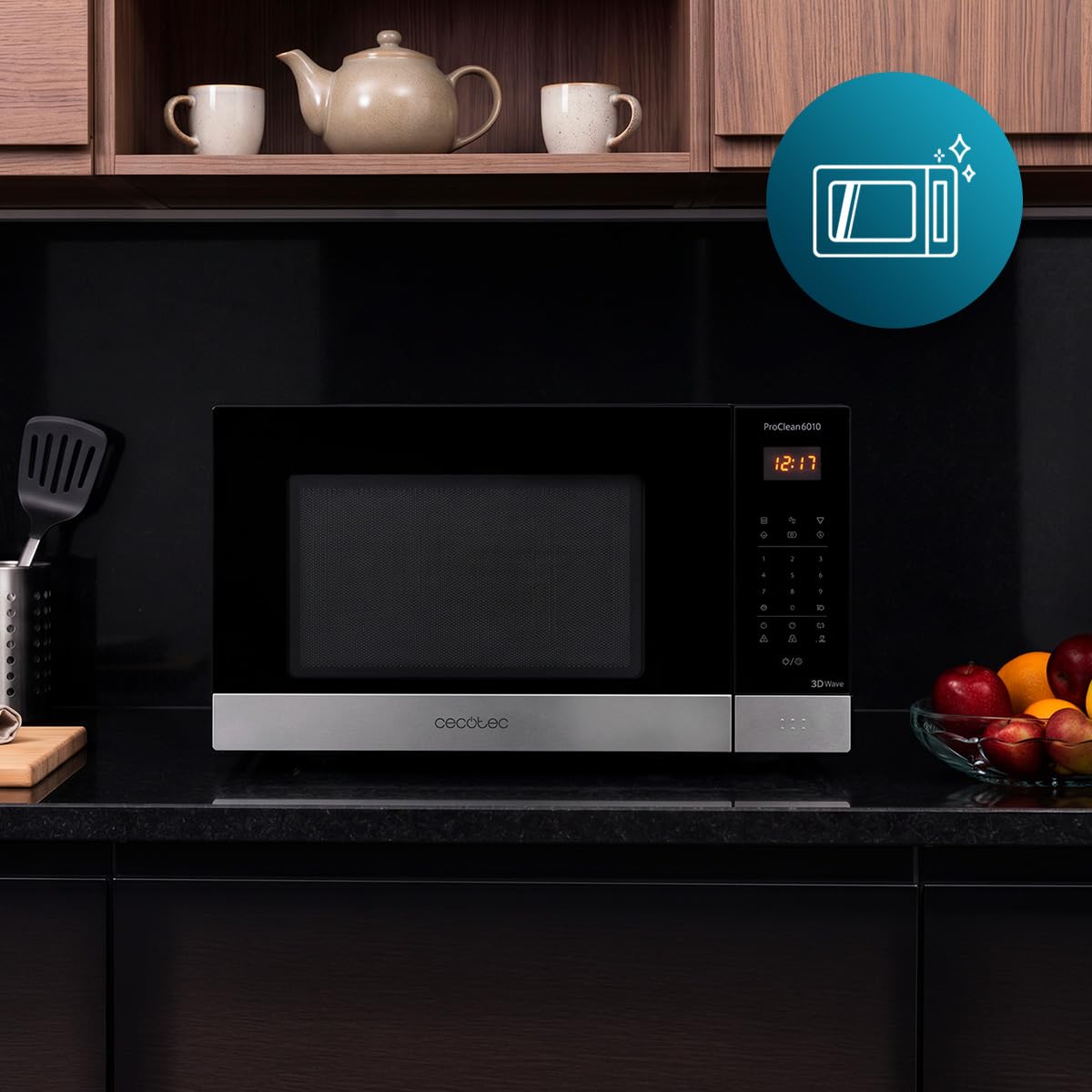Cecotec Microonde 23L Proclean 6010 Wave. 800 W, Rivestimento Ready2Clean, Capacità 23 L, Pannello di Controllo e Tecnologia 3DWave, Controllo Touch, Nero