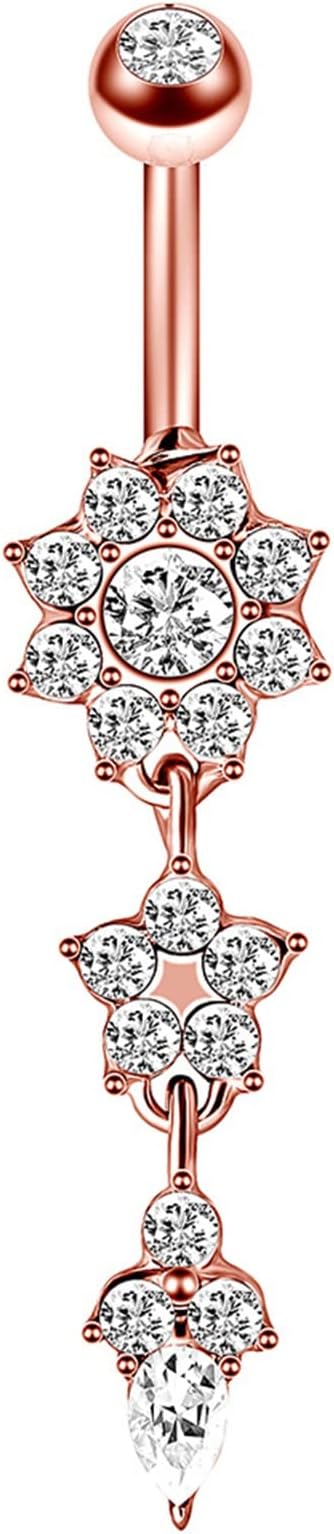 KnBoB Belly Rings for Women Dangling Color, Body Pierce Jewelry for Women Round Star Flower Heart Cubic Zirconia
