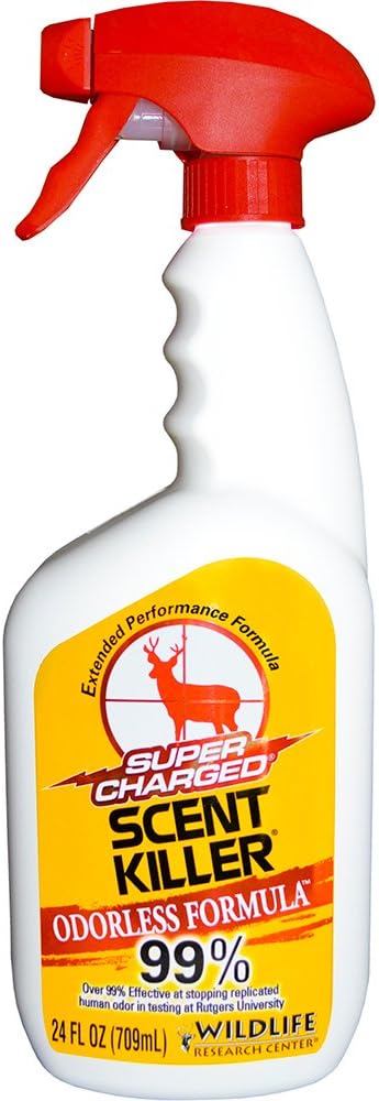 Wildlife Research Center Super Charged Scent Killer Spray – Unscented Odor Eliminator for Hunting – Works After Drying –Odor Control for Clothes & Gear – Scent-Free Hunting Spray for Deer (24 FL OZ)