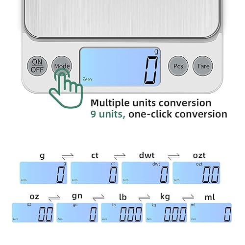 Miniatura 2 de Báscula digital de alimentos mejorada de tamaño más grande, pesa gramos y onzas, báscula de cocina de 22.0 lbs0.04 oz para cocinar hornear, báscula