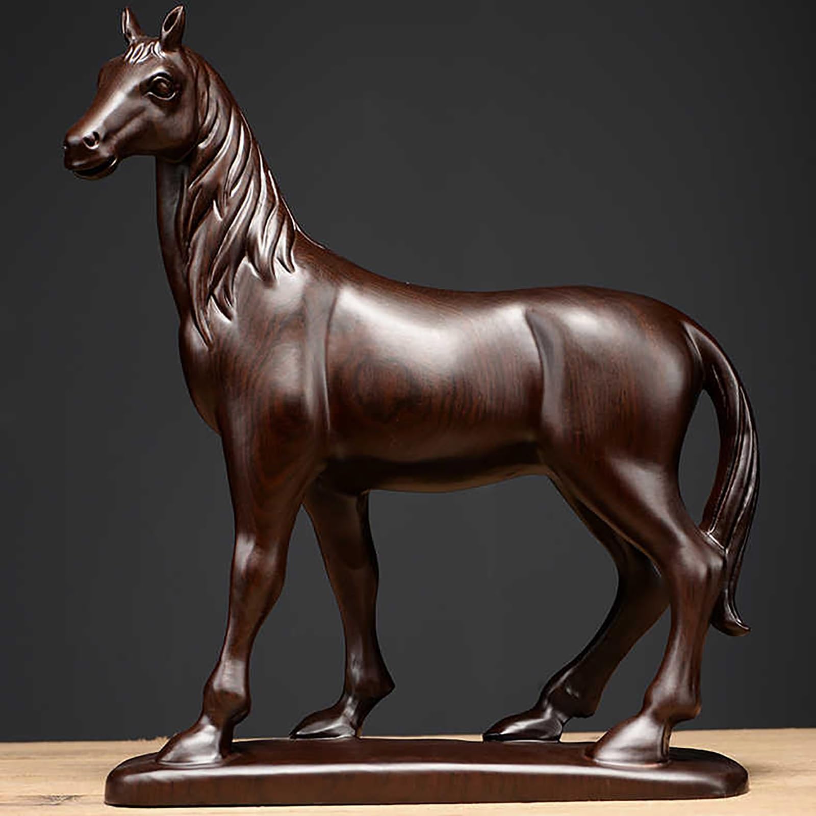 Dytartzx Black Ebony Wood Carved Horse Figurine, Symbol Of Success Statue Decor For Home Office Studios, Antique Animal Desktop Ornament Tabletop Sculpture Bookshelf & P