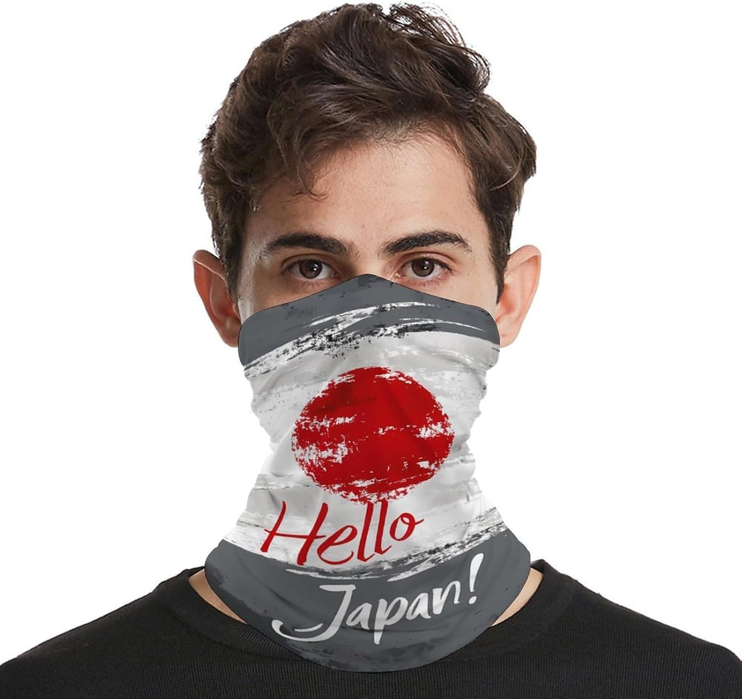 Japanese Flag Hello Japan Neck Gaiter Windproof Face Mask Bandanas for Men Women Cold Weather Scarf