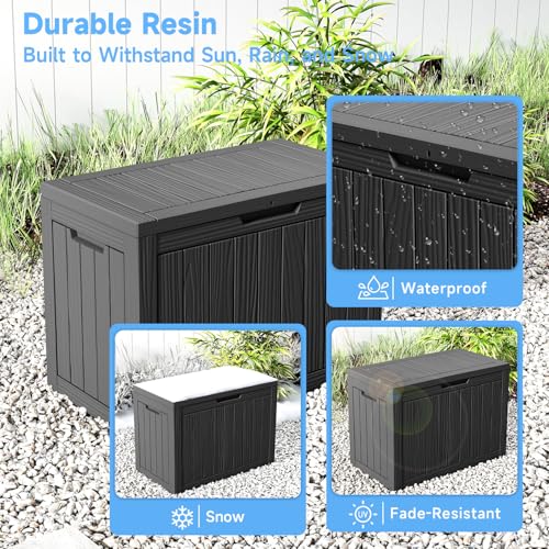 Image of 55 Gallon Outdoor Storage Box Waterproof, UV Resistant Resin Deck Box for Patio Furniture, Outside Storage Box for Garden Tools, Patio Cushions, Black