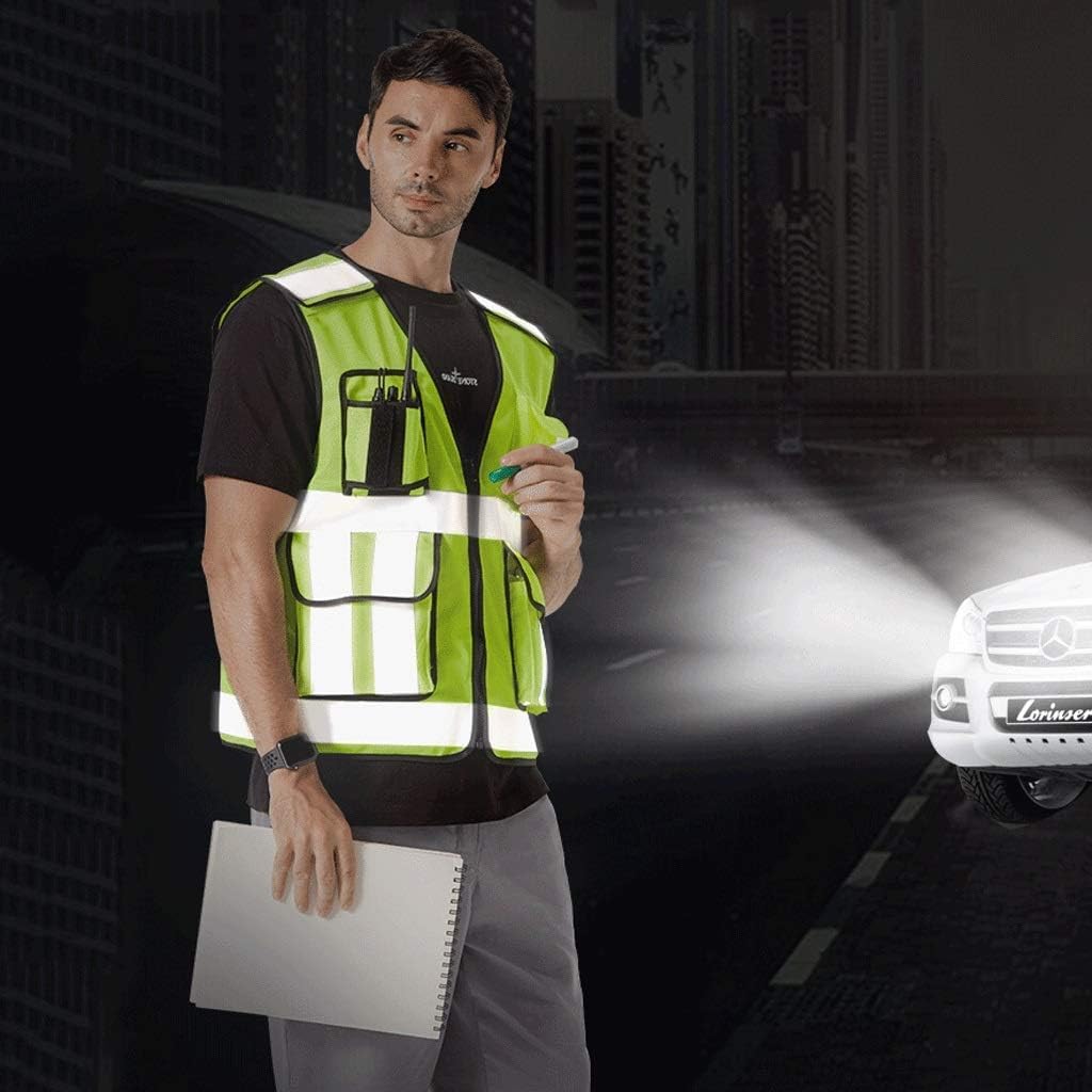 Chaleco de seguridad portátil, chaleco reflectante Chaleco de seguridad Traje reflectante Tejido de punto Chaleco reflectante con bolsillos Cremalleras