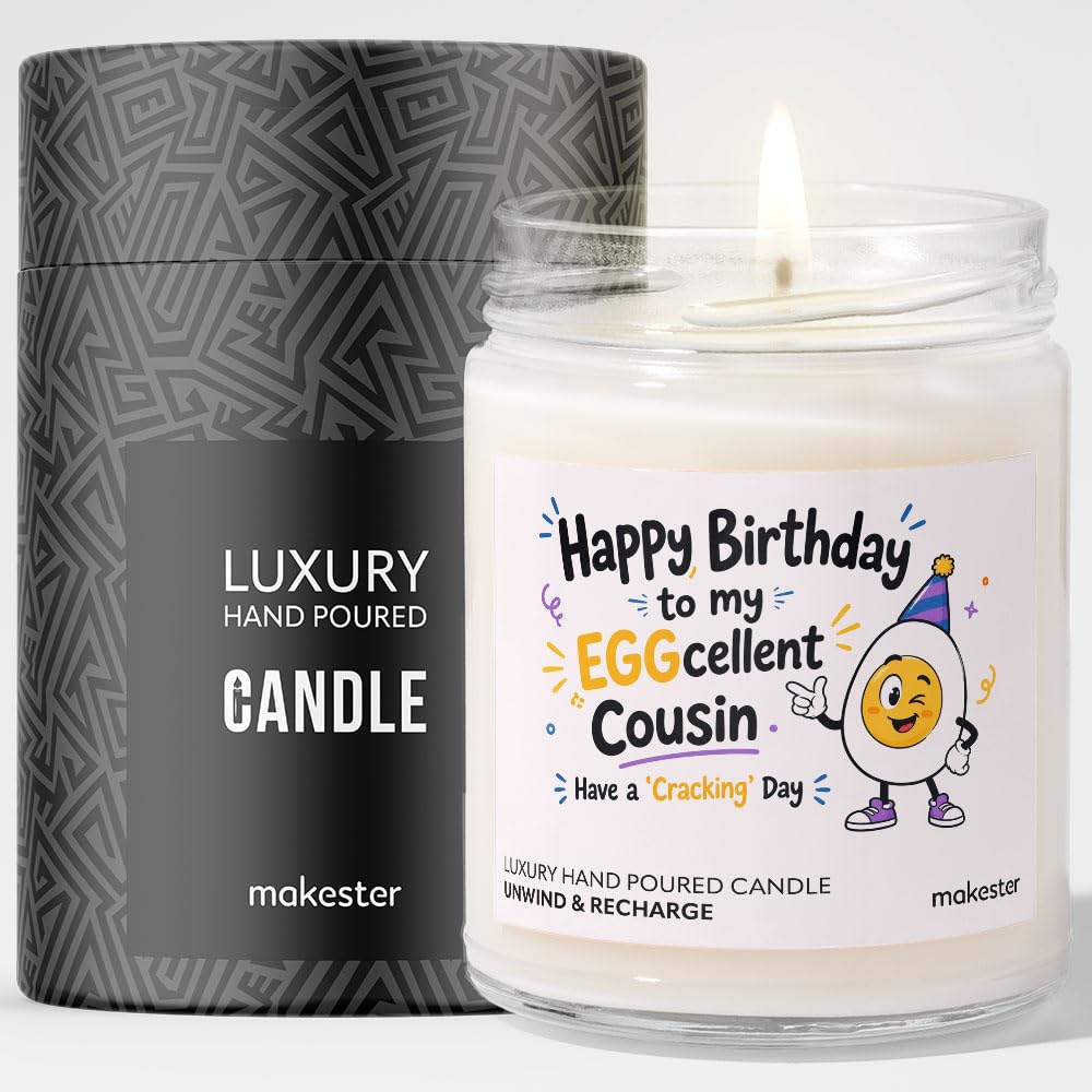 Birthday Gift for Cousin - Luxury Soy Wax Candle - Vanilla, Jasmine, Sugared Almond - Makester