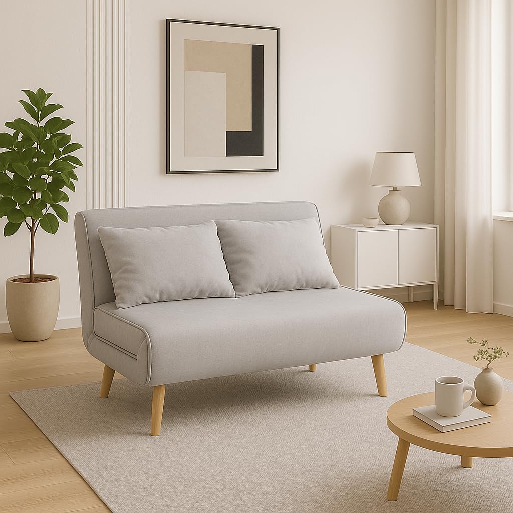 MUEBLIX.COM - Sofa Cama Ocenilla 2 Plazas, Sofa Cama Estilo Futón, Tela, Sillón Cama, Cama Sofa, 3 Posiciones (Sentado, Relax y Cama), Apertura Clic-Clac, Sofa de Diseño, Color Gris