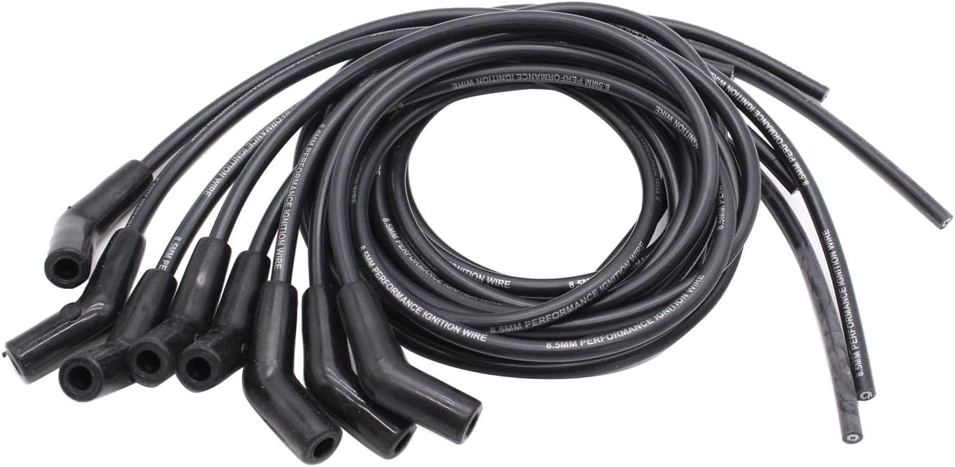 Spark Plug Wires 8.5mm Universal 135/45 Degree HEI Spark Plug Wires with 135 Degree Compatible for Chevy Ford Mopar BBC (Black)