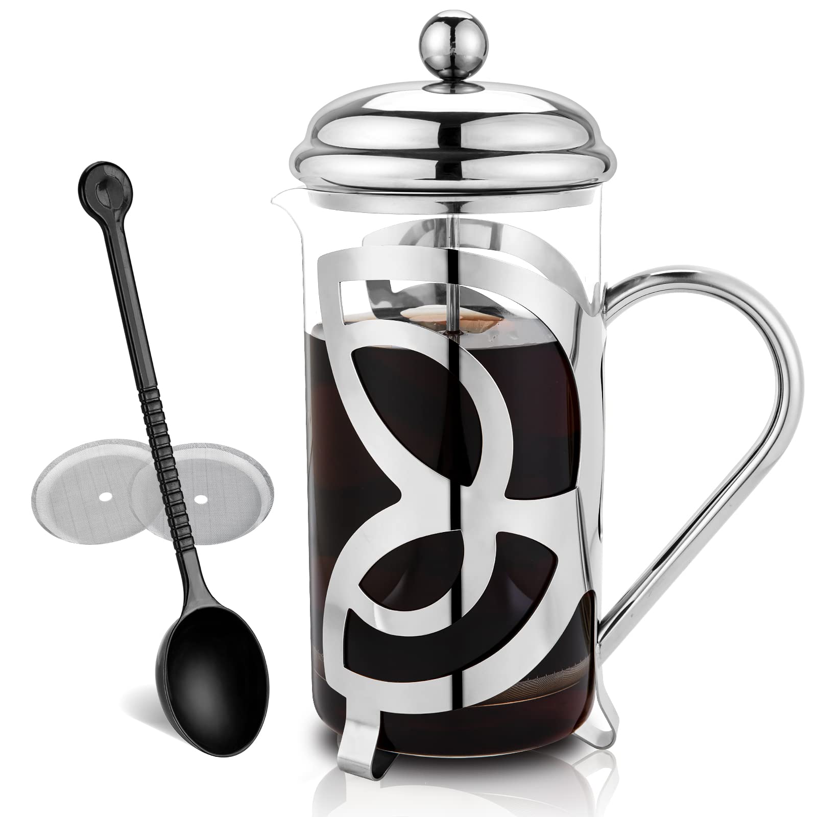 Meelio French Press Stainless Steel 1 Litre (6 Cups), Coffee Maker Double-Walled Insulated Coffee Press with Filters & Coffee Spoon Coffee Press