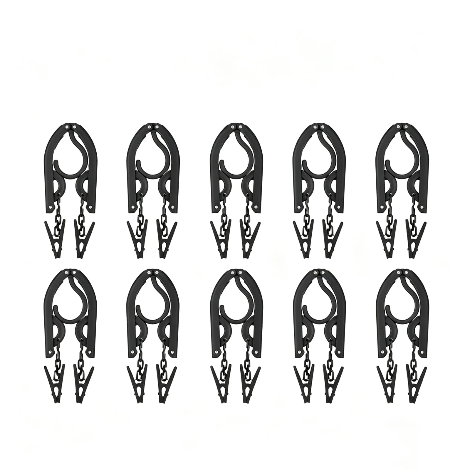 LYUANQIUH Foldable Travel Hangers with Clips, 10 Pack Black Portable Collapsible Clothes Hangers - Heavy Duty, Non-Slip, Space Saving Hangers for Travel, Cruise, Camping, Closet, RV, Dorm