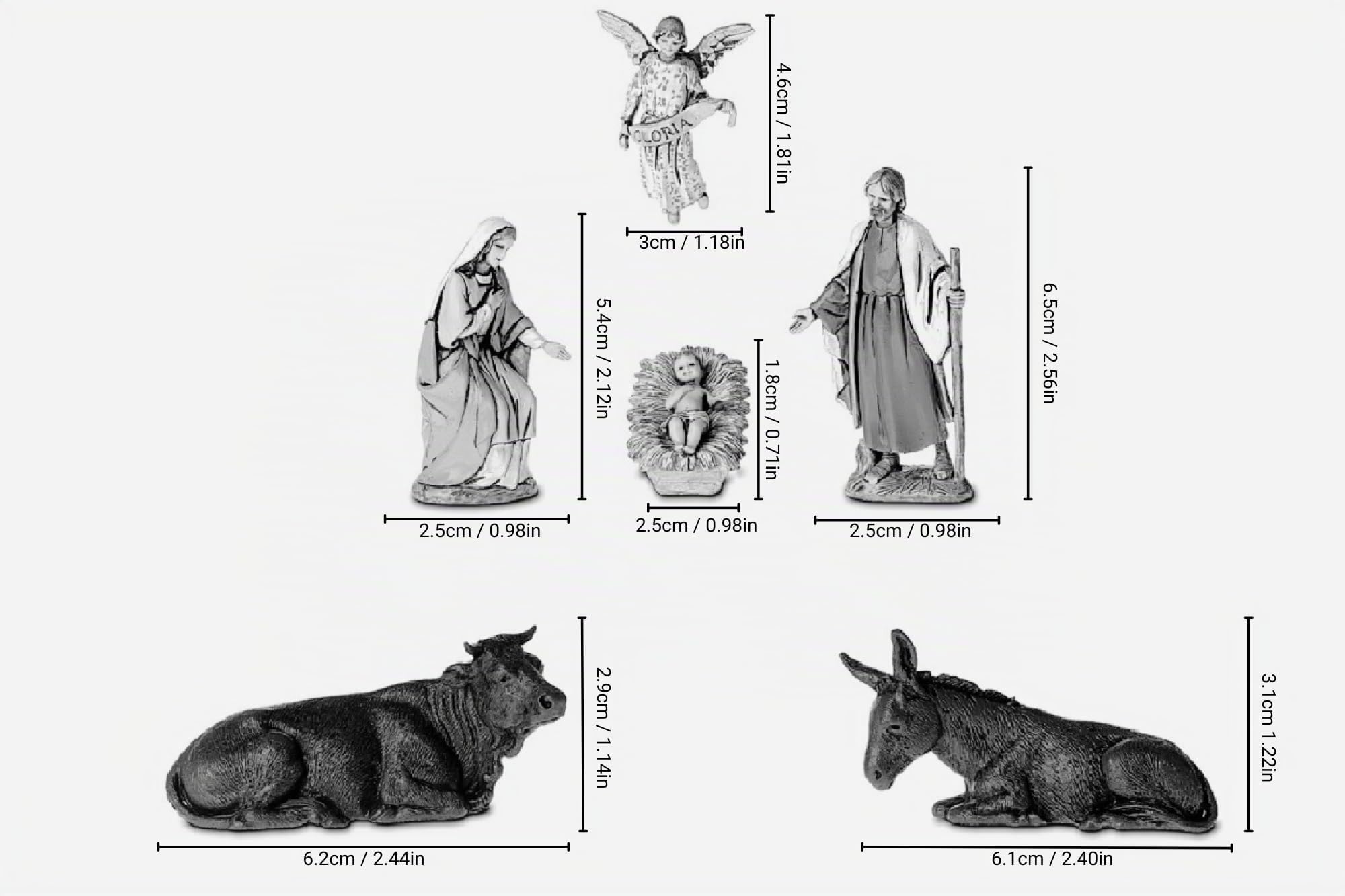 Moranduzzo Natividad 6 Figuras para Belén de 6,5 cm – Mini 6,5 – Escala 1:30 – Figuras Irrompibles Acabadas a Mano, Escultor M. Landi, Made in Italy