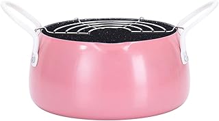 KUOYTT Olla para freír Tempura, freidora Fina binaural para Cocina doméstica, Olla Redonda con colador de Aceite, para cocinas de Gas y de inducción, Color Rosa