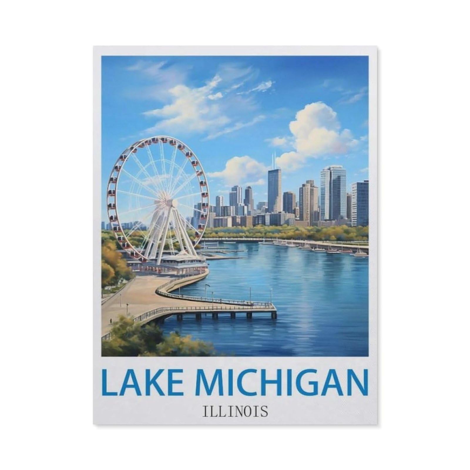 BEAYODKP Lake Michigan Illinois，Diamond Painting Kits for Adults - 5D Diamond Painting Kit Full Drill, Diamond Art Kits for Home Wall Decor（50 x 60 cm/19.68 x 23.62 inches）-CO74
