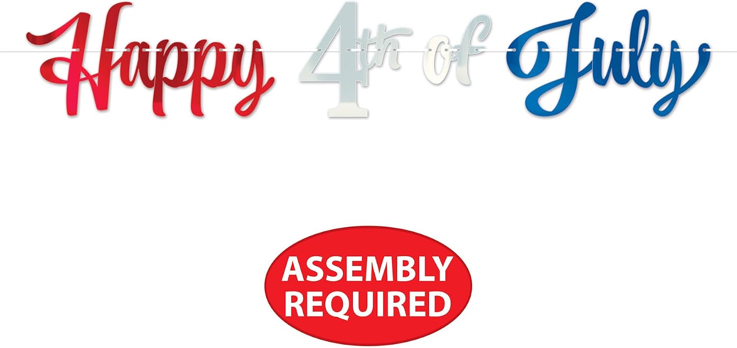Beistle Foil Happy 4th of July Streamers 2 Count, Patriotic Independence Day Red Silver Blue Party Decorations with White Ribbon, USA American Holiday Party Supplies for July 4th, 10” x 5’