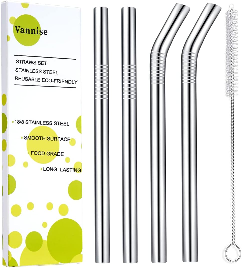 Kichwit Extra Long Stainless Steel Straws Set of 8