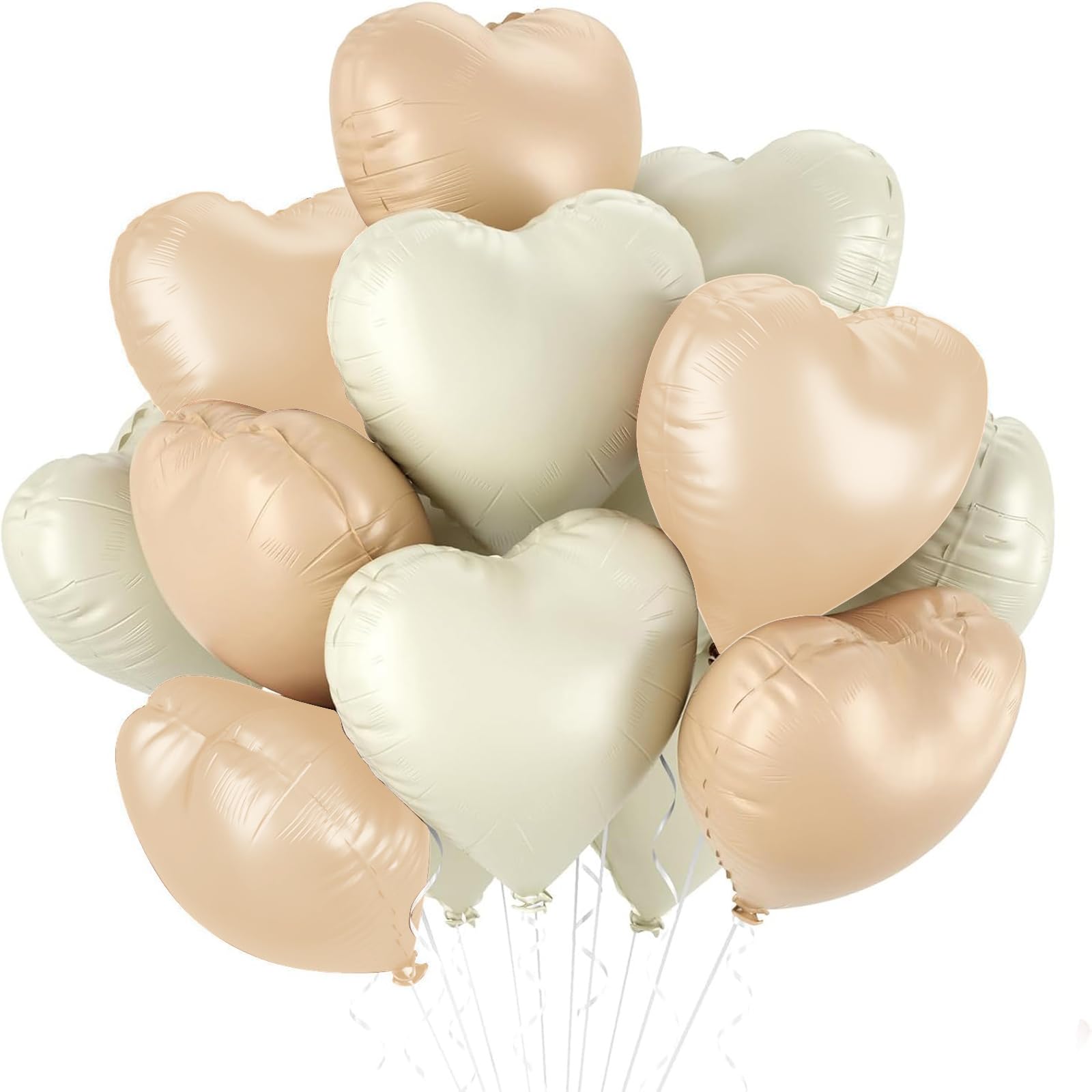 Caramel Cream Heart Foil Balloon, 18 Inch 12Pcs Caramel Cream Heart Shaped Foil Balloons Birthday Party Anniversary Valentine's Day Wedding Bridal Gender Reveal Decorations — image 1