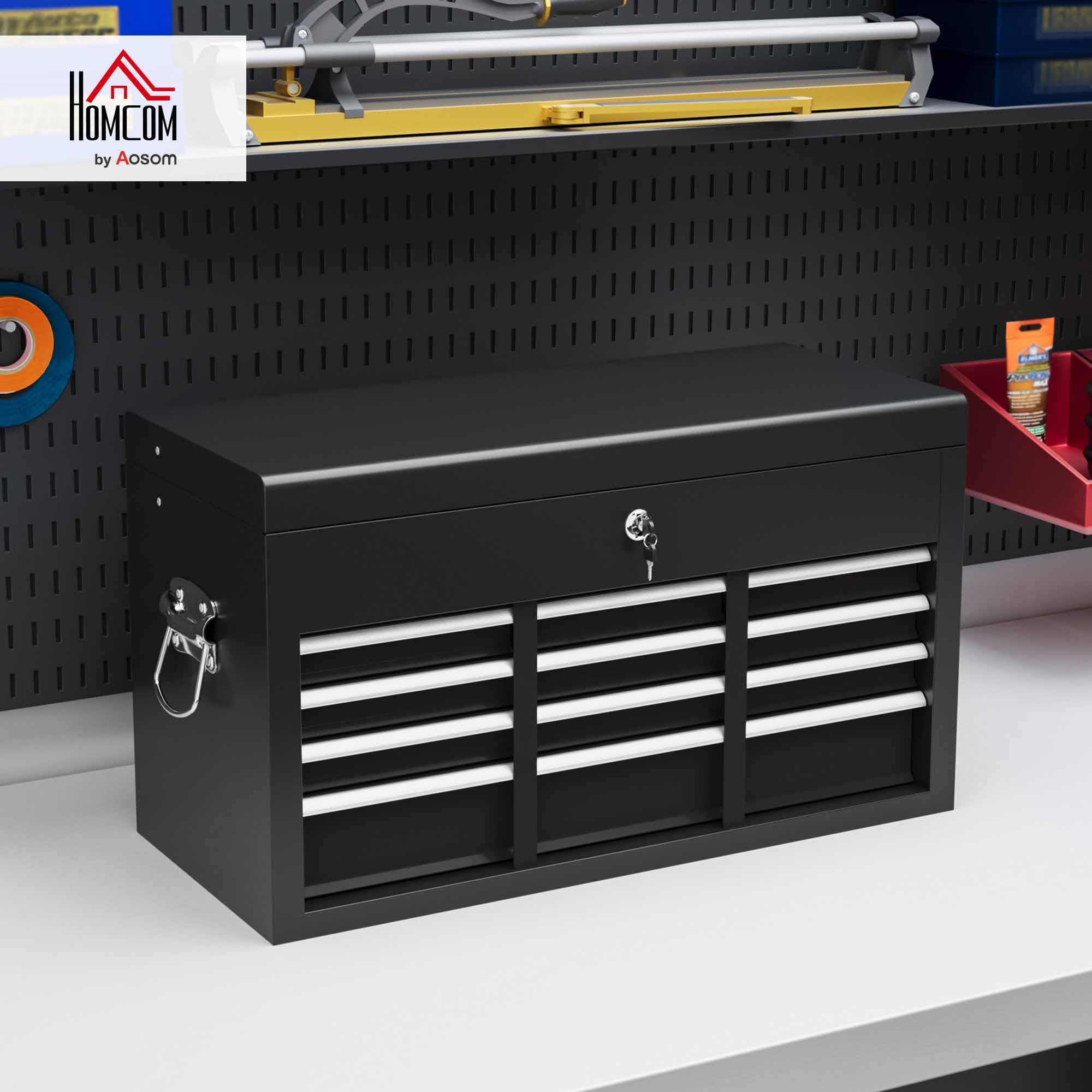 HOMCOM Cassetta Porta Attrezzi a 6 Cassetti con Serratura, Cassettiera per Attrezzi in Acciaio con Guide a Sfera e 2 Maniglie, 60x26x34 cm, Nero