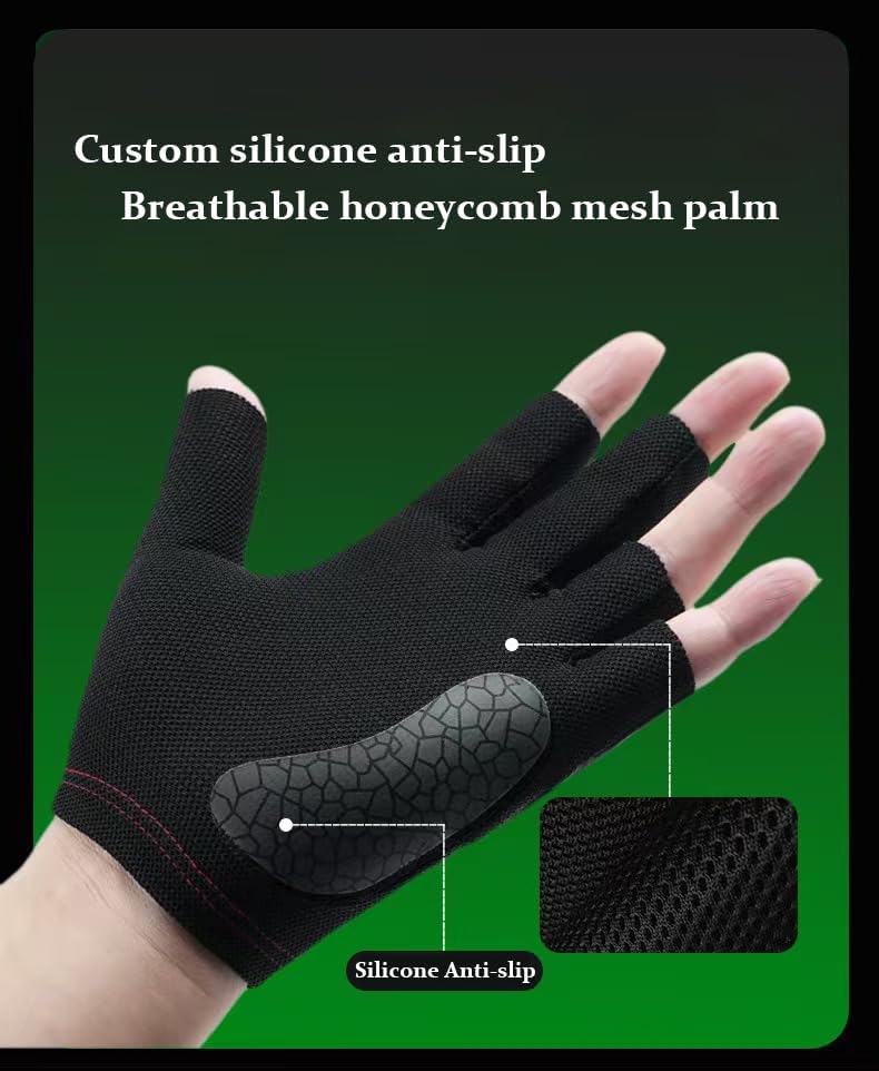 Consina 2 PCS Breathable Billiard Pool Gloves, Quick-Dry Breathable Snooker Billiard Left Hand Three Fingers, Snooker Cue Sport Glove Adjustable Popular Sizes for Men & Women