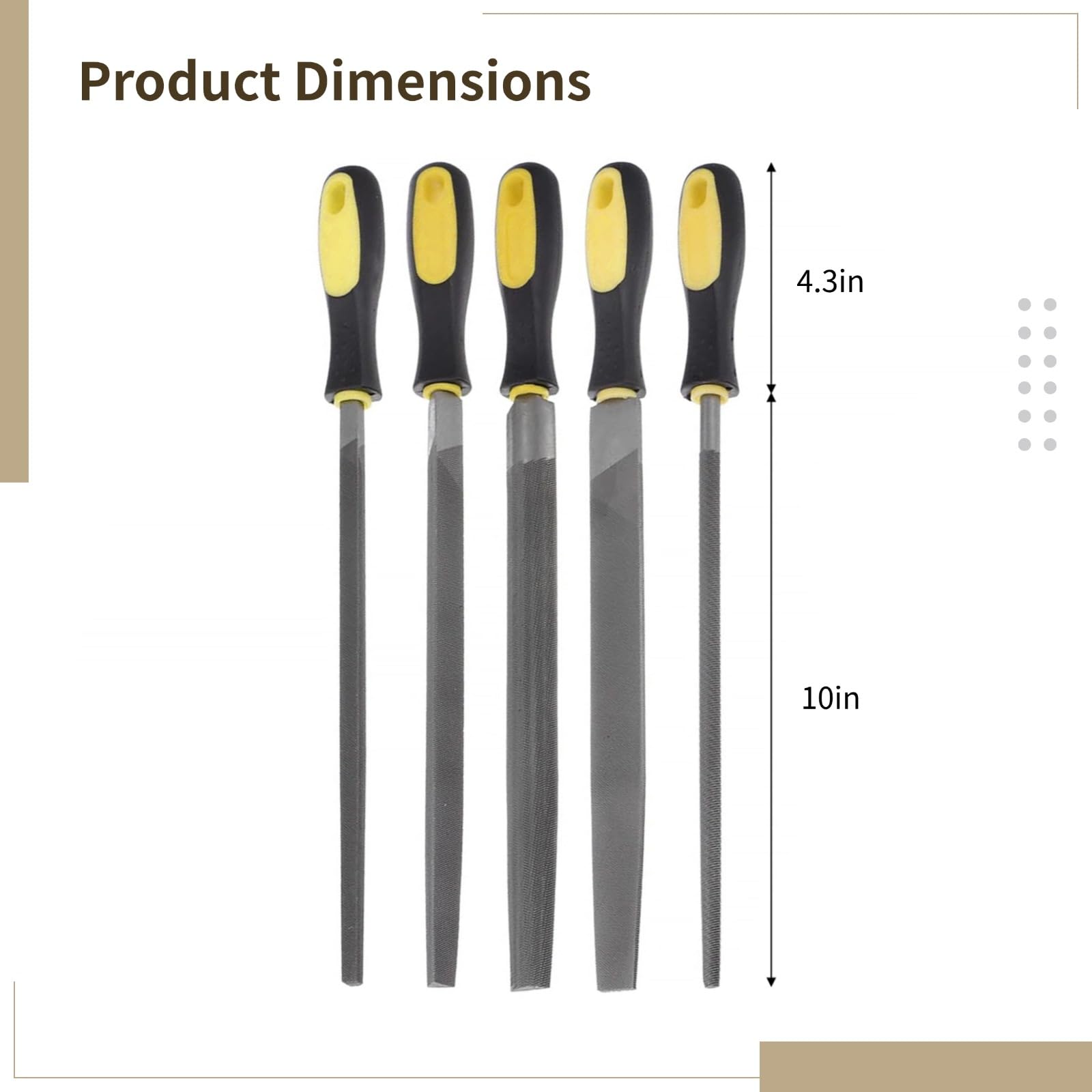 Juego de 5 limas de metal de 10 pulgadas con asas ergonómicas, kit de herramientas de escofina de acero con limas planas, semicirculares, redondas, triangulares y estuche de almacenamiento