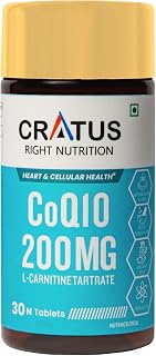 Cratus CoQ10 200 mg with L-Carnitine, Zinc, Lycopene & Astaxanthin – 30 Tablets – 100% Vegetarian & Non-GMO Price In India