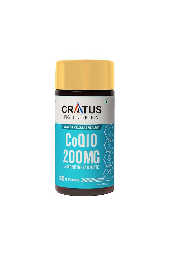 Cratus CoQ10 200 mg with L-Carnitine, Zinc, Lycopene & Astaxanthin – 30 Tablets – 100% Vegetarian & Non-GMO
