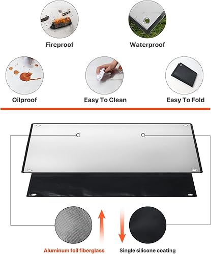 Miniatura 7 de Elayce Tapete para parrilla de barbacoa, multifuncional, resistente al calor y al agua, 20 x 25 pulgadas, lado plateado, tamaño ajustable para