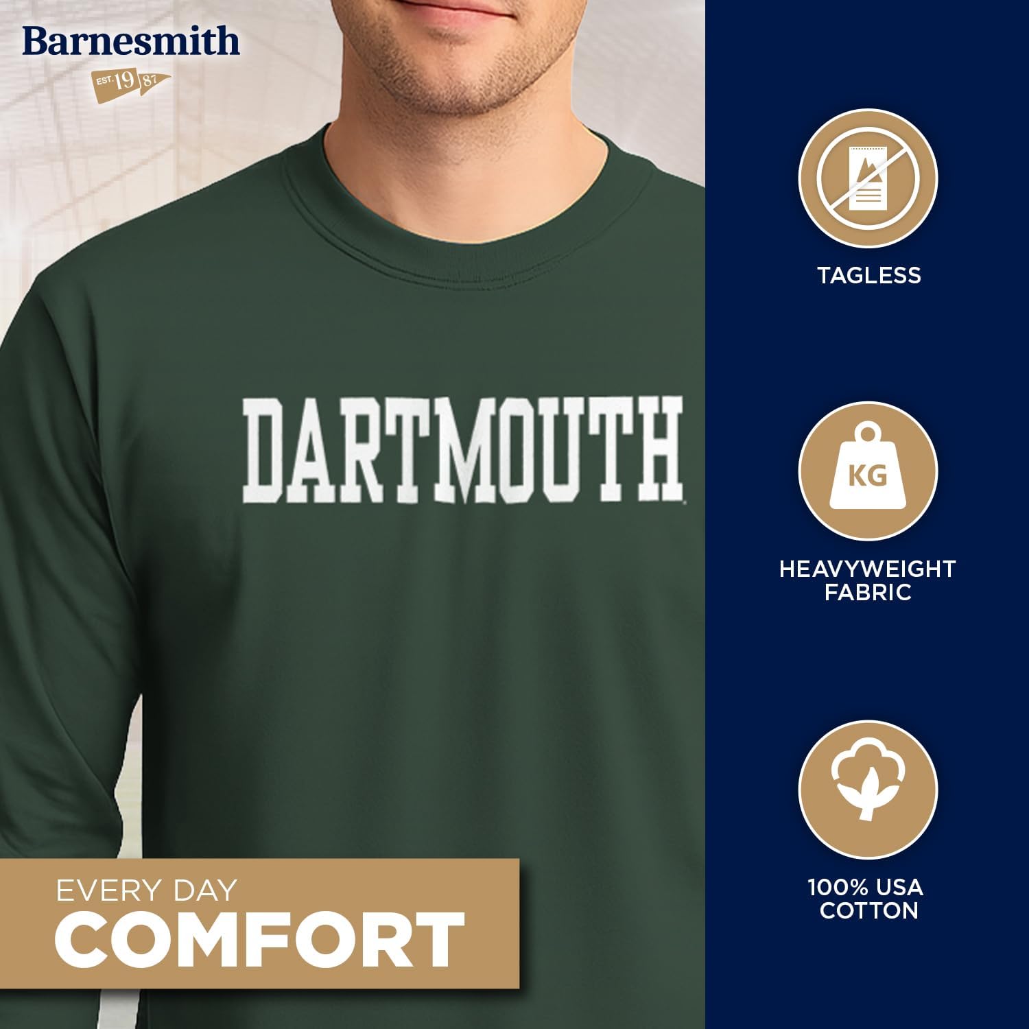 Barnesmith Cotton Long Sleeve T-Shirt with Classic Logo, Adult Unisex