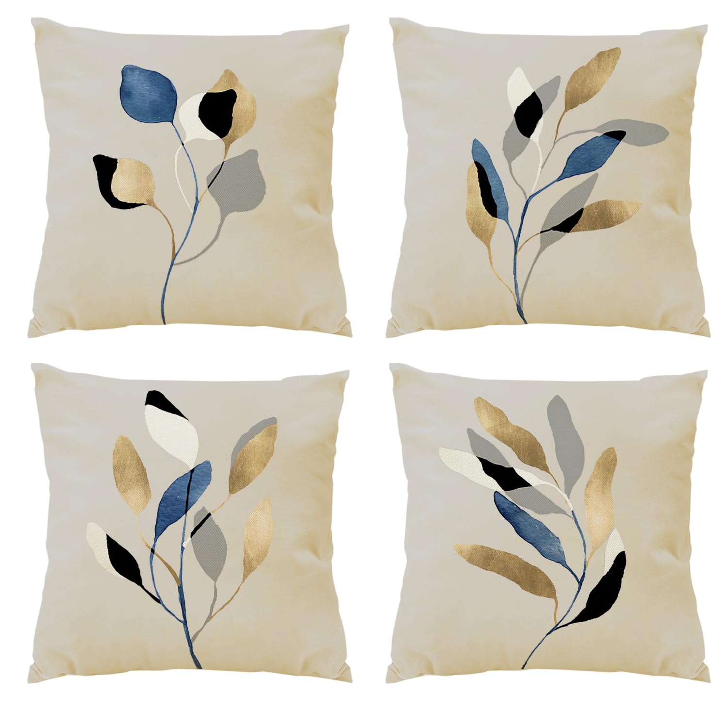 HDGSAFD 4 Decorative Leaf Pillow Covers - Synthetic Square for Sofa, Bed or Cushion
