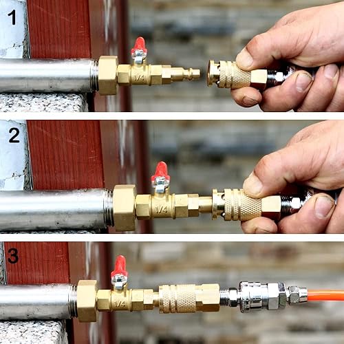 Miniatura 9 de Adaptador de soplado para autocaravana con enchufe de conexión rápida de 14 pulgadas y rosca de manguera de agua de jardín de 34 pulgadas para