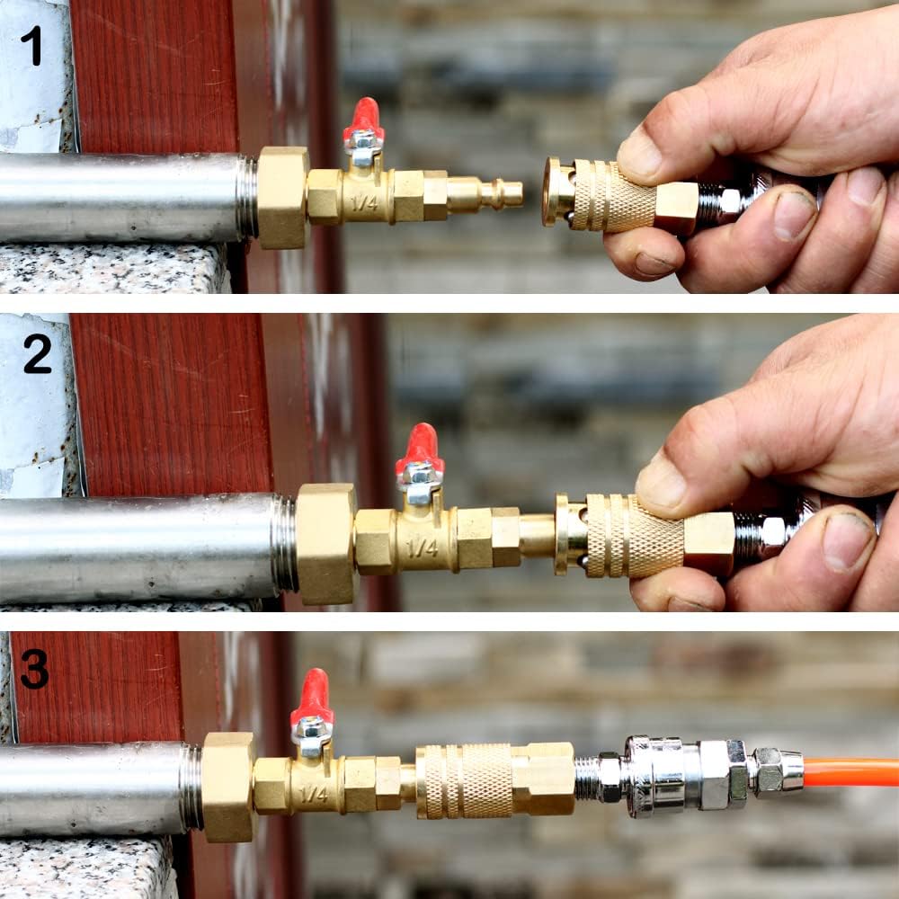 RV Winterize - Adaptador de soplado con enchufe de conexión rápida de 1/4 pulgadas y rosca de manguera de agua de jardín de 3/4 pulgadas para sistemas de aspersor de barco, caravana, remolque,