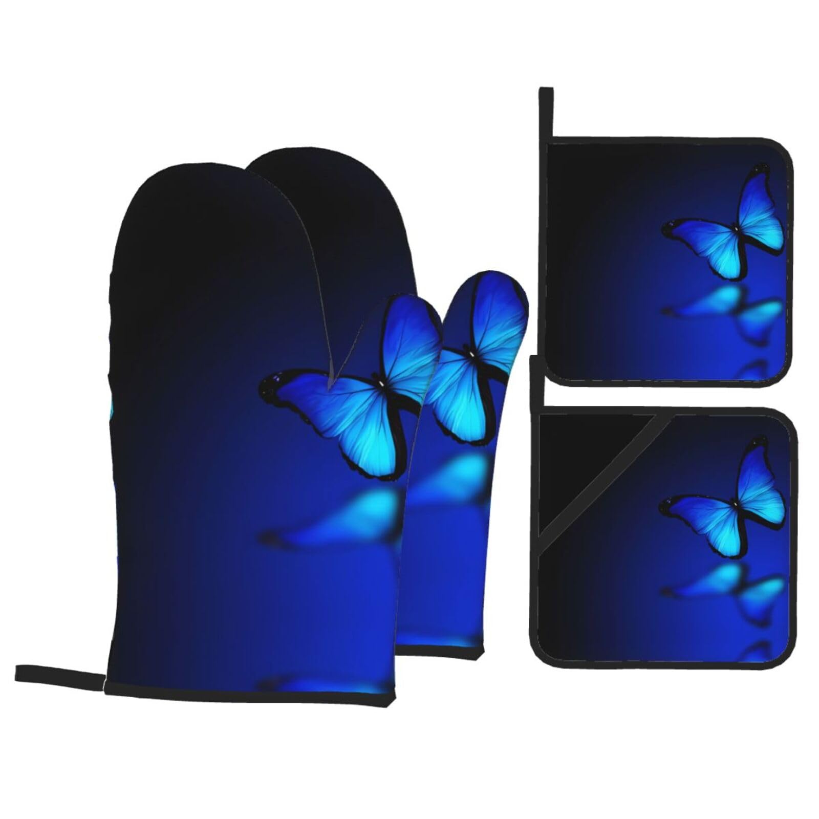 YYHHAOFA Butterfly Prints Kitchen Baking Set with Heat Resistant Pot Holders & Oven Mitts - Waterproof Layer for Hot Dishes, Grill & Microwave