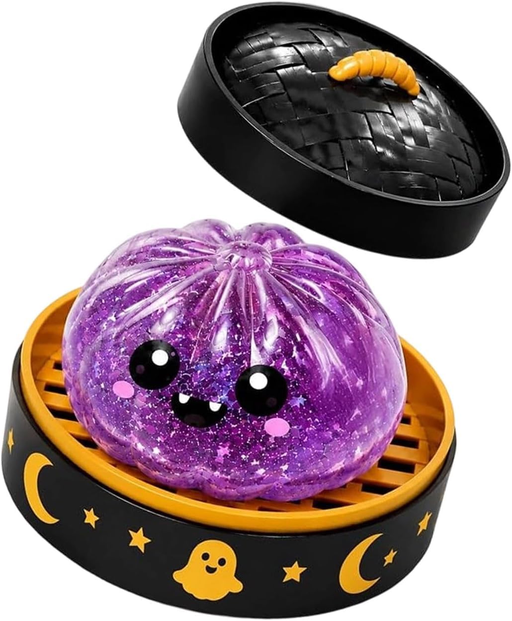 Halloween Spooky Glitter Dumpling Squishies Toy,Ghost Bao Bun Squishes (Purple)
