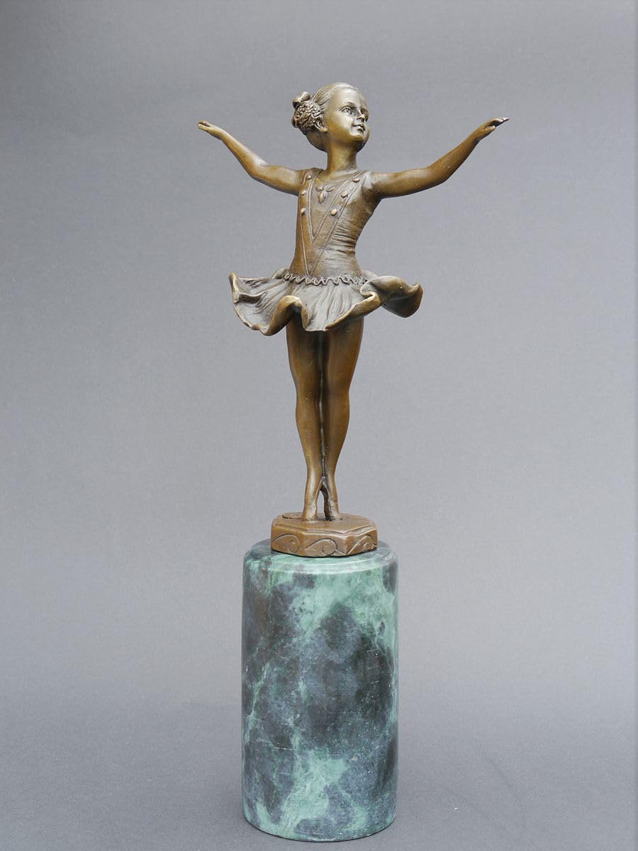 Bronze Figur kleine Ballerina auf Marmorsockel | Tänzerin Mädchen Skulptur | H: 32 cm | (5657)