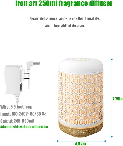Miniatura 4 de KMRIPYU Difusor de aceite esencial, humidificador ultrasónico Iron-Art de 8.8 fl oz, difusor de aceite de aromaterapia con 4 modos de temporizador y