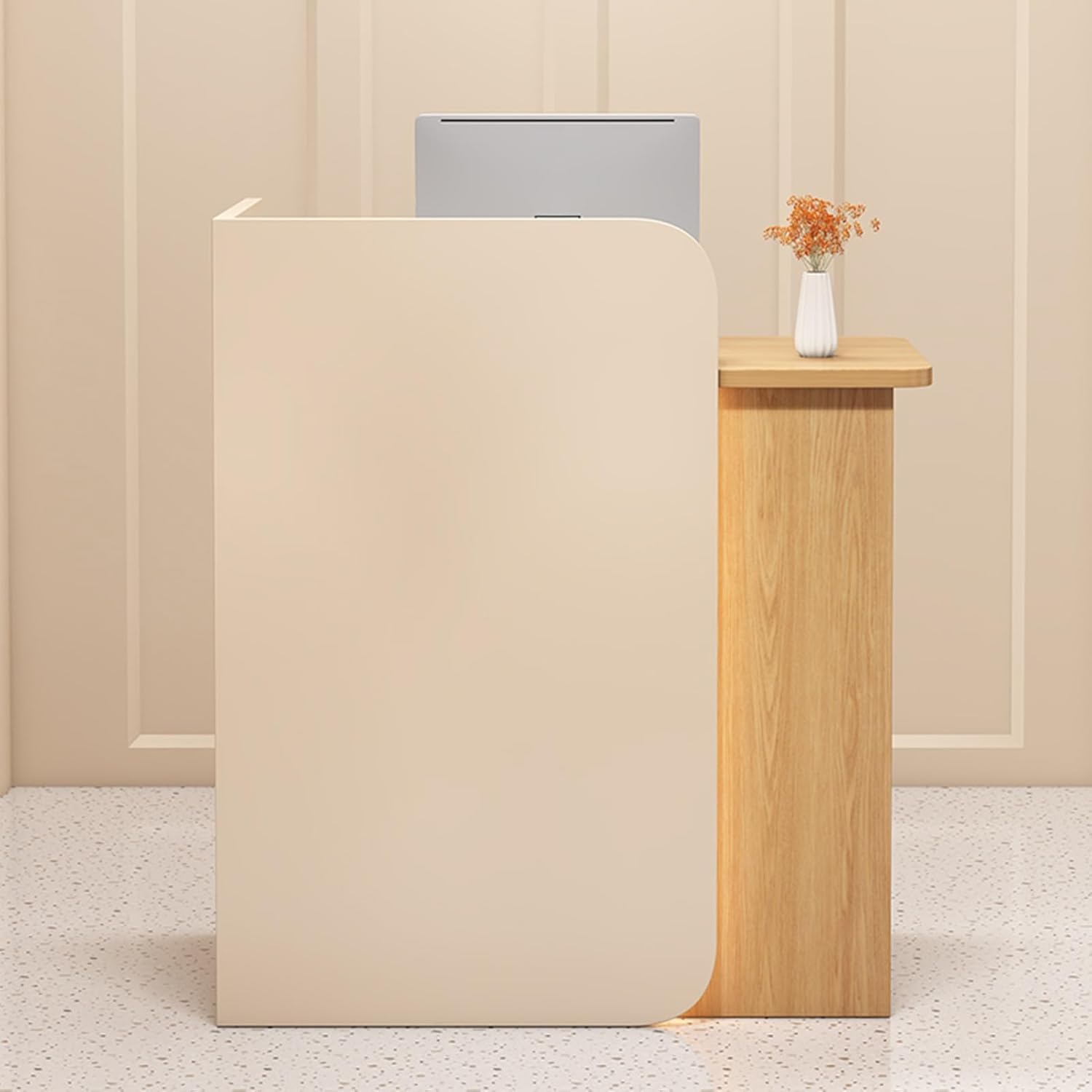 YVYKFZD Reception Desk, Reception Counter Desk with LED Lights and Lockable Drawers, Wooden Front Desk Reception, Retail Checkout Counter Table for Salon Spa, Lobby(Almond Yellow 2,L 80cm/31.4")